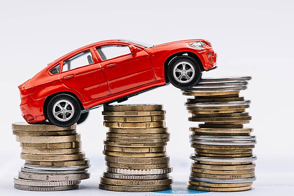 On A White Background A Stack Of Coins Grows Taller As A Toy Red Car Is  Placed On Top Photo And Picture For Free Download - Pngtree